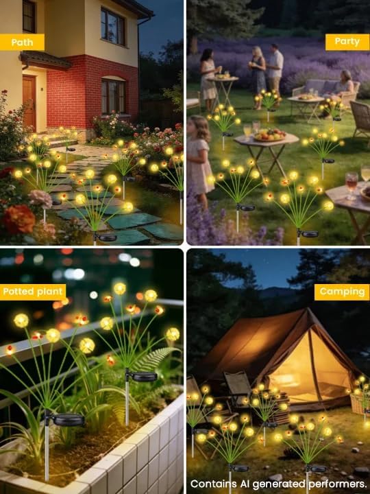 Solar Garden Lights Outdoor ,8 Pack 64 LED, Solar Swaying Dandelion Bee Lights Waterproof, Swaying Firefly Lights for Yard Pathway Lawn Patio Decorations, 2 modes (Steady on, Slow Twinkle), Warm White