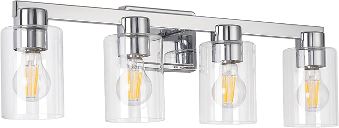 4-Light Bathroom Light Fixtures Modern Chrome Vanity Lights with Clear Glass Shade 26 Inch Wall Sconces Over Mirror for Bathroom,Powder Room, Living Room
