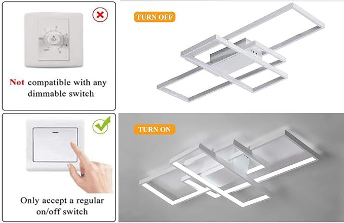 Jaycomey Ceiling Light,Modern LED Ceiling Lamps with 3 Squares,75W Cool White Acrylic Flush Mount Ceiling Lights Fixtures for Kitchen Dining Living Room Study,6000K,White