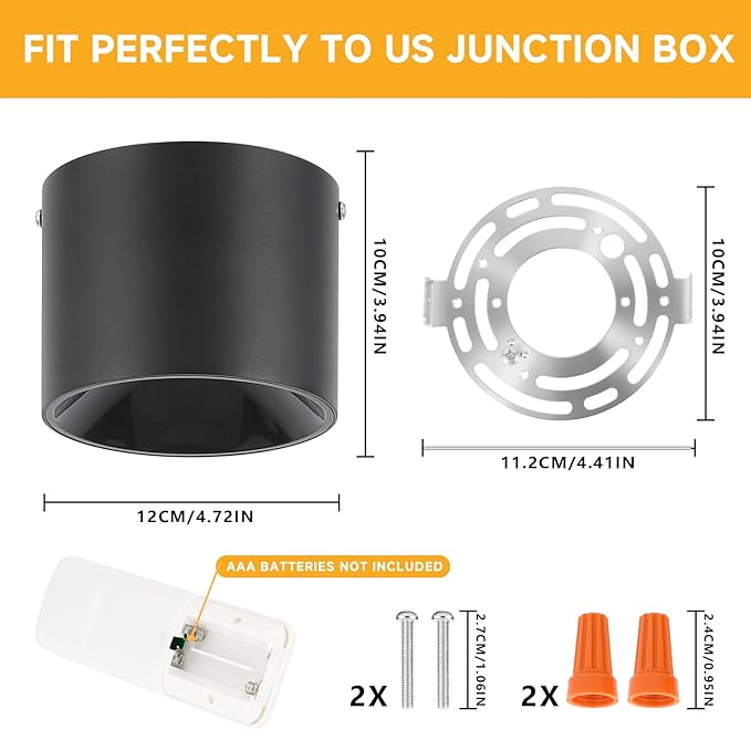 Dimmable LED Ceiling Spot Lights with Remote – Flush Mount Ceiling Cylinder Light Indoor Fixture for Kitchen, Hallway & Entryway 4.72” CRI97 15W 5CCT 2700K-6000K Black (3Pack)
