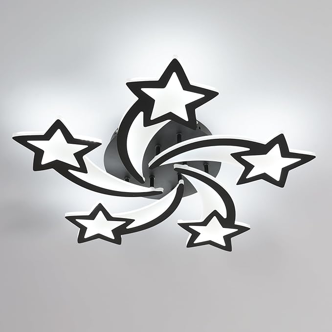 Goeco Kids Ceiling Light, 3 Light Modes (3000K/4500K/6500K) Modern Acrylic LED Close to Ceiling Light Fixture, Black Star Shape Flush Mount Lamp for Kids Room, Nursery, Bedroom, Living Room