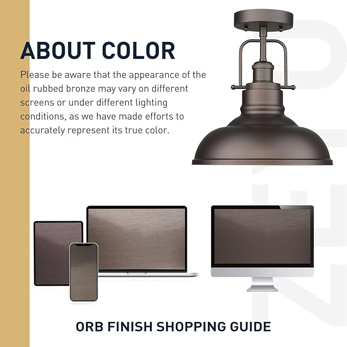 zeyu Farmhouse Semi Flush Mount Light Fixture, 11 Inch Industrial Ceiling Light Fixture for Indoor, Oil Rubbed Bronze Finish, ZY41-F ORB