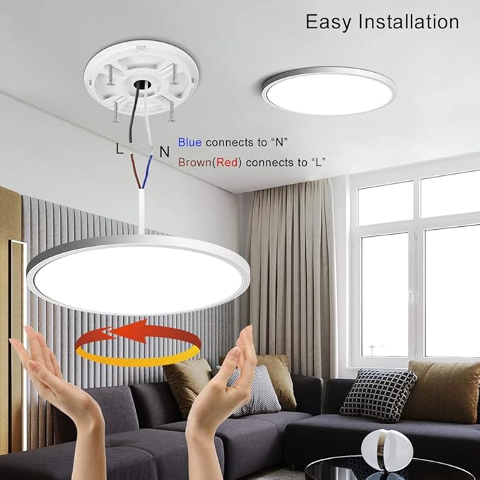 LEDLightsWorld LED Ceiling Light Flush Mount, 12inch 24W 6000K Cold White Ceiling Light, 3200LM Bright Round Lighting Fixtures, Flat Slim Ceiling Lights for Bedroom Kitchen Living Room Stairwell