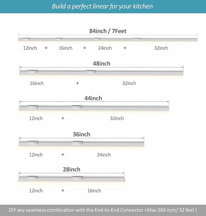 Leetdud Under Cabinet Lighting Plug in, 32 Inch 4 Pcs, Linkable AC120V 3CCT 3000K/4000K/5000K Ultra Slim, LED Under Cabinet Lights for Counter Light, Kitchen, Shelf, Sink, Workshop, Desk, White