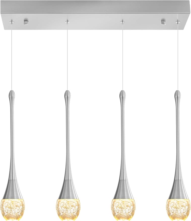 ykolupty Dining Room Light Fixture 4-Light Silver Kitchen Island Lighting Industrial Linear Crystal Chandeliers for Dining Room Pendant Light Fixture for Living Room Hallway Bedroom