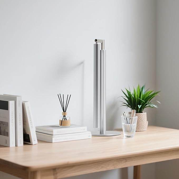 SIBRILLE Silver LED Desk Lamp, 16" Dimmable Metal Desk Light with Base, 15W 1200LM, Adapter Included, Color & Brightness Adjustable, Modern Tall Table Lamp for Home Office Reading Study Task Laptop