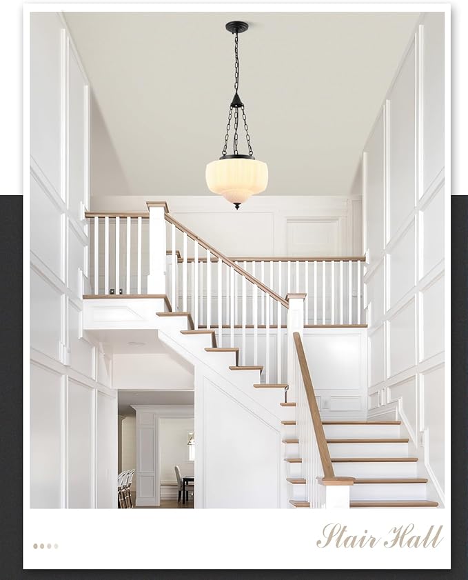 14 Inch Schoolhouse Pendant Light,Milk White Glass with Black Chain,Mid Century Modern Hanging Pendant Light,Vintage Light Fixture for Bedroom,Dining Room,Island,Hallway