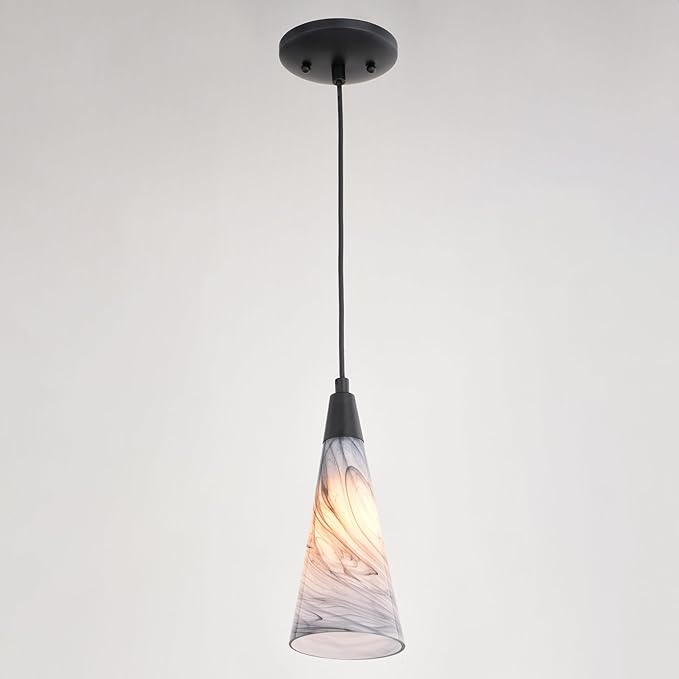 VAXCEL Milano LED Compatible Matte Black Transitional Mini Pendant Ceiling Light Multi Color Art Glass