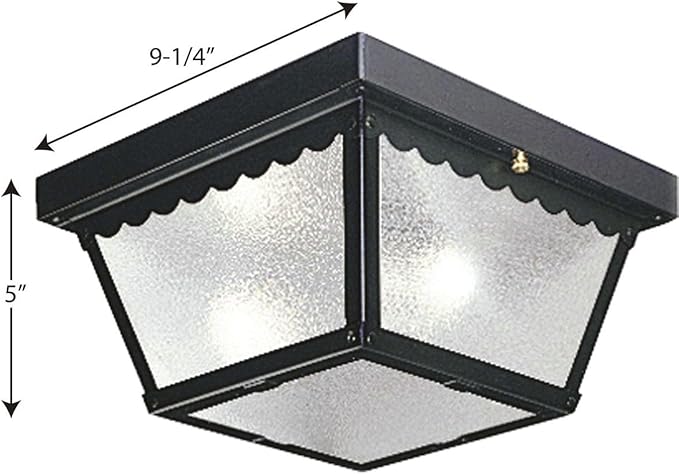 Progress Lighting 2-Light Indoor and Outdoor Flush Mount Ceiling Light, Interior and Exterior Ceiling-Mount Light Fixture for Porch Light, Patios, Garages, Hallways, Metal, 9-1/4" by 5", Black