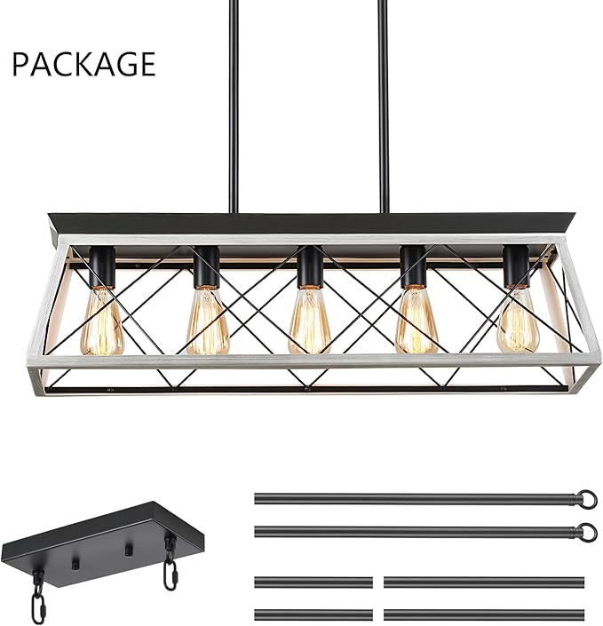 HuixuTe 5-Light Farmhouse Chandeliers for Dining Room, Rustic Kitchen Island Lighting, Adjustable Height Pendant Light for Kitchen, Dining Room Table White
