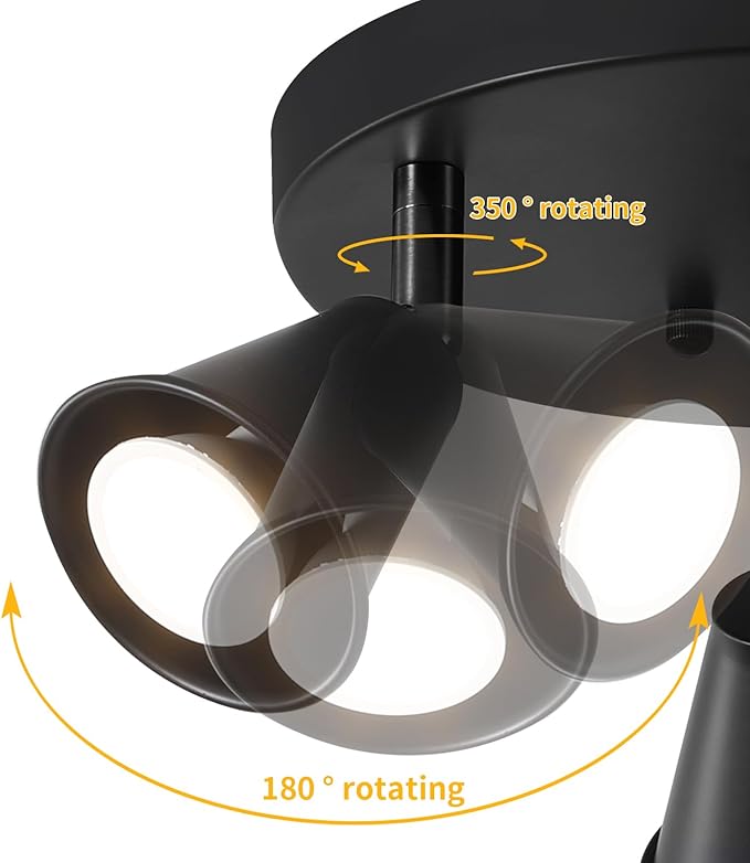 SEEBLEN 3-Light Industrial Directional Track Lighting with Pull Chain On/Off, Black Ceiling Spotlight, Morden Flush Mount Kitchen Light for Hallway,Dining Room,Porch,Office.Gu10 Bulbs Included