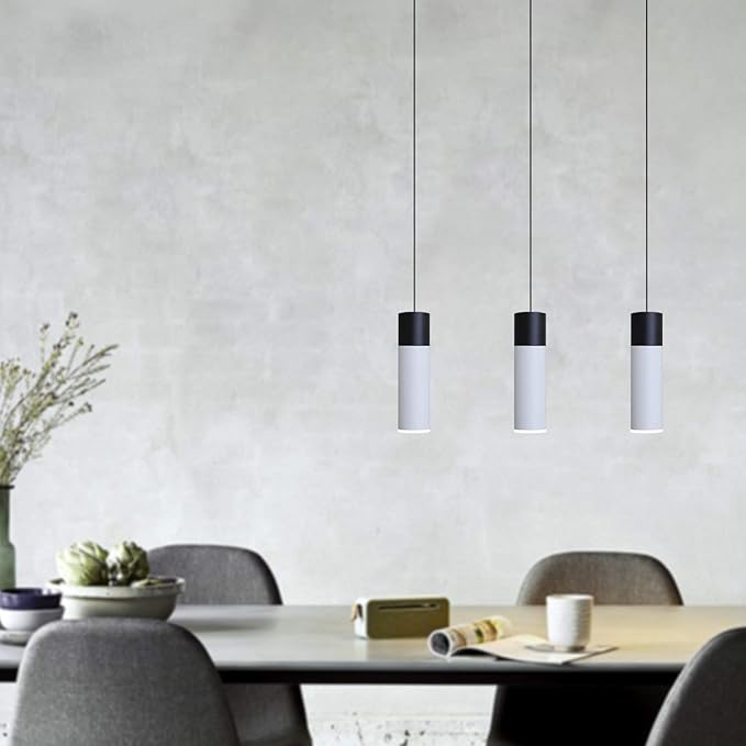 Vela 3 Mini Pendant Lighting Black-White - LED Hanging Light Fixture for Kitchen Island, Bar, Foyer - Cluster Pendants - Dimmable, Adjustable Wire, Lamp Bulb Included