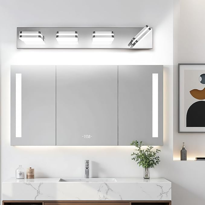 360° Rotate LED Bathroom Vanity Light Fixtures, 1600LM Acrylic Chrome Vanity Lights for Bathroom, Modern Wall Lighting Fixtures Over Mirror Kitchen Living Room Hallway (Natural White Light 5000K)