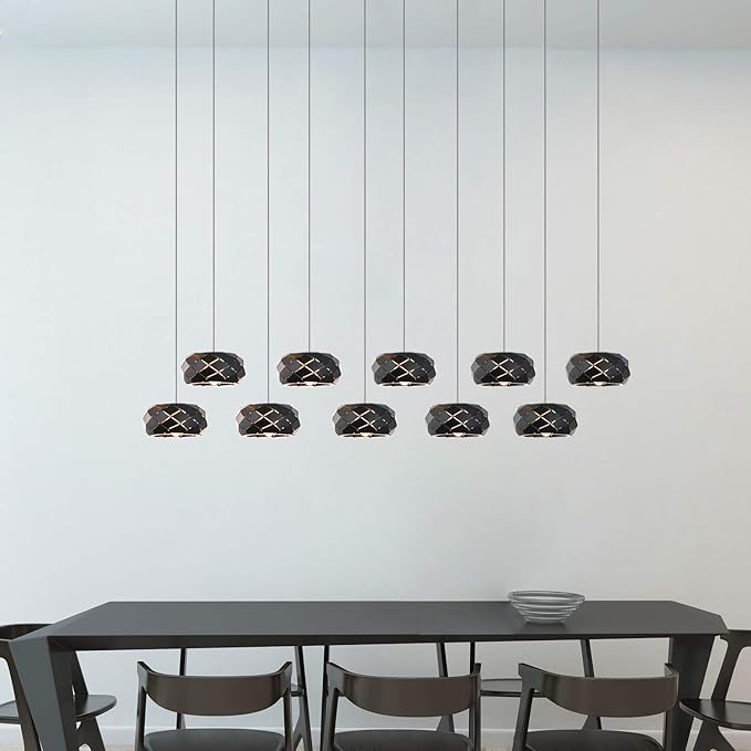 Crust 10 Mini Pendant Lighting Black - LED Hanging Light Fixture for Kitchen Island, Bar, Foyer - Cluster Pendants - Dimmable, Adjustable Wire, Lamp Bulb Included