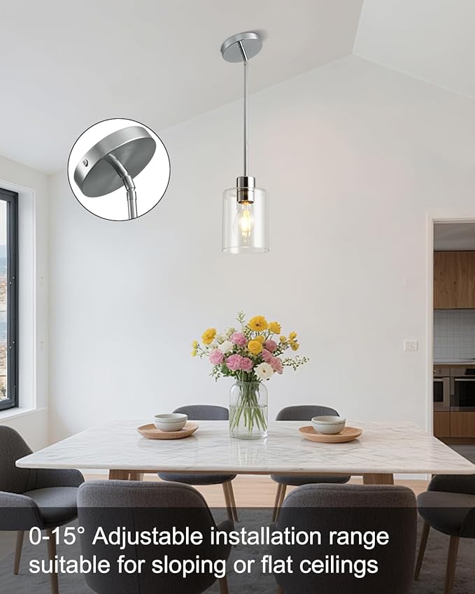 Chrome Pendant Lights Kitchen Island - Clear Glass Pendant Light Fixture Multiple Stems Rods 3 Units 12 Inch 3 Units 4 Inch (2 Pack Chrome Downrod)