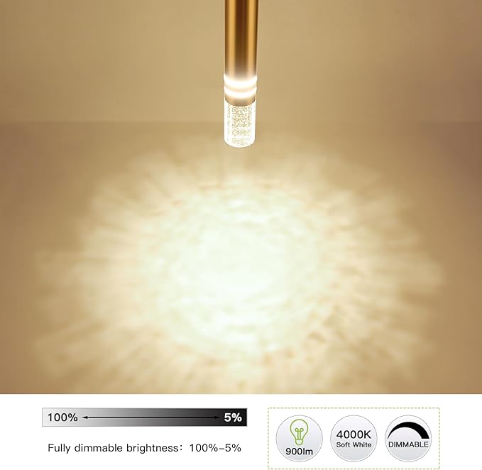 Pendant Lights Kitchen Island 12-Watt 1-Light Dimmable LED Gold Modern Hanging Mini Crystal Pendant Light for Kitchen Island
