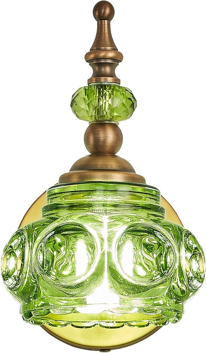 Vintage Wall Sconces Bathroom Vanity Lighting Fixtures Beautiful Wall Light with Green Glass Lampshade for Bedside Bedroom Doorway Bathroom