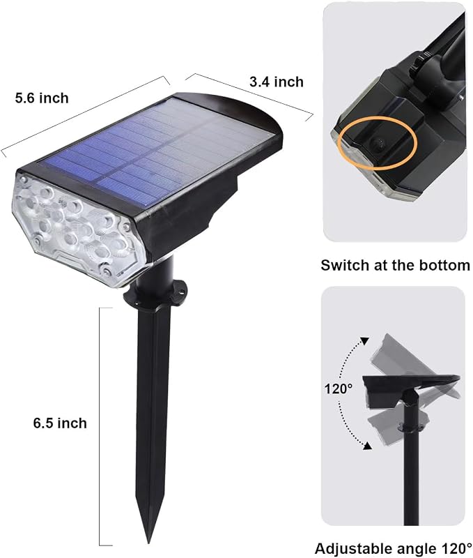 2 Pack Solar Spot Lights Outdoor Waterproof, 20 LEDs Bright Landscape Spotlights Dusk to Dawn, Cool White Adjustable Uplights for Yard Tree House Garden Wall Pathway, IP65