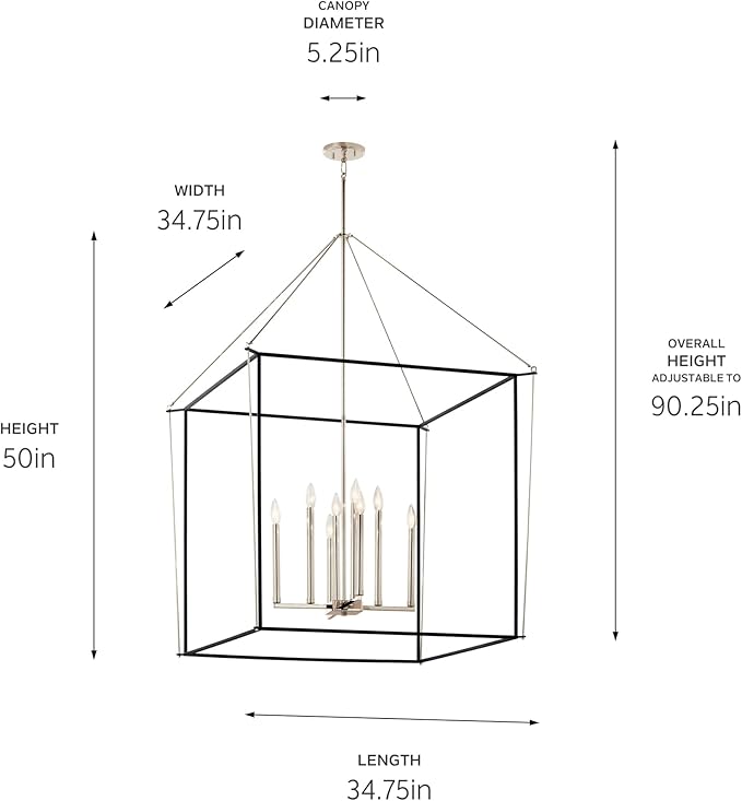 Kichler Eisley 8-Light 2 Tier Foyer Pendant, Soft Modern Light in Polished Nickel and Black, Sloped Ceiling Compatible, for Grand Foyer or Great Room (50" x 34.75" x 34.75"), 52629PN