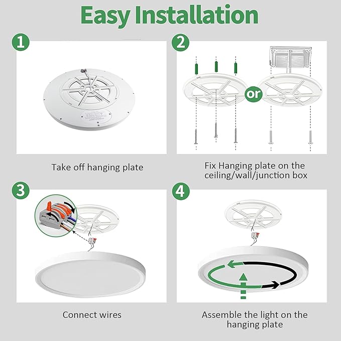 20 Inch Large LED Flush Mount Ceiling Light with Remote, 40W,4350LM, 3000K-6000K Selectable, White Round Flat Panel Low Profile Ceiling Light Fitures for Hallway, Kitchen, Bedroom, Laundry Room