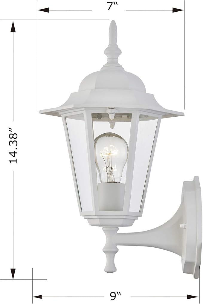 WISBEAM White Outdoor Wall Lantern, Outdoor Wall Sconce for House Porch Lighting Fixture, E26 Base 60W Max, Metal Housing Plus Glass, Wet Location Rated, ETL Qualified, Bulbs not Included