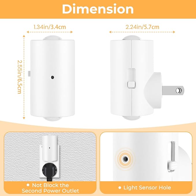 4-Pack Plug-in Dimmable Night Lights with Light Sensor, 4000K Cool White, Adjustable Brightness 0-200 LM, Auto On/Off at Dusk & Dawn for Bathroom Hallway Staircase