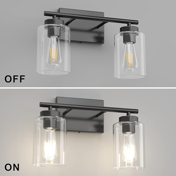 Aipsun 2 Light Matte Black Vanity Light Vintage Wall Sconces Lighting, Industrial Wall Light Fixture for Bathroom Kitchen Bedroom Living Room(Exclude Bulb)