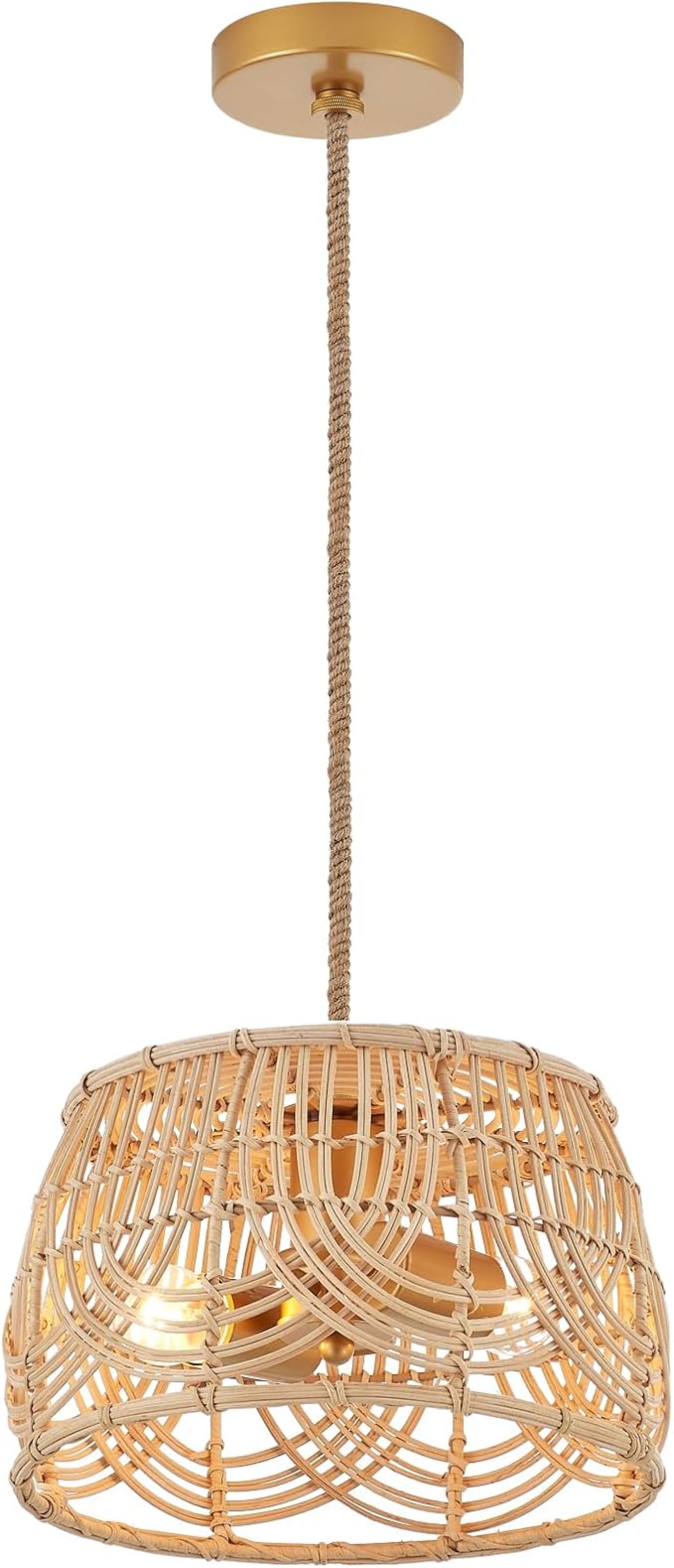 Woven Rattan Bamboo Brass Pendant Lights,Wicker Light Fixture Hanging Lamp for Entryway Bedroom Hallway Kitchen Island Corridor Foyer Passway 2-Light