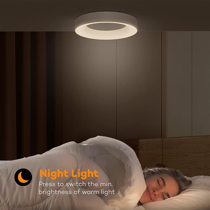Annaror 16 Inch RGB Led Flush Mount Ceiling Light with Remote Control, 36w Dimmable Ceiling Lighting Fixture, 3000K-6500K Color Changeable, Modern White, for Bedroom Kids Room