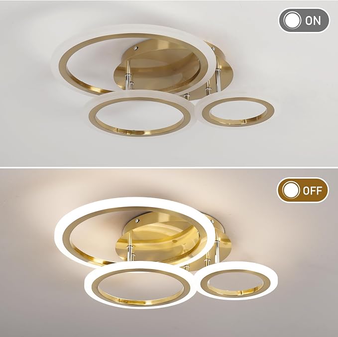 Dimmable Modern Led Ceiling Light 3 Rings 35W Dimming Circle Modern Living Room Light Fixture Gold Acrylic Flush Mount Ceiling Light with Remote for Bedroom Bathroom Kitchen Balcony Corridor