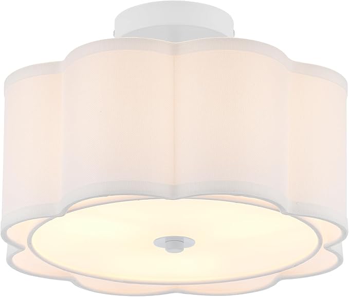 Drum Semi Flush Mount Ceiling Light, White Linen Fabric Shade Ceiling Light, Modern Farmhouse Close to Ceiling Light for Bedroom, Hallway, Living Room, Dining Room, Laundry Room