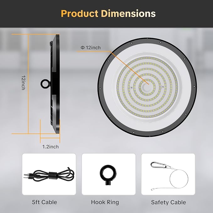 AIKVSXER LED High Bay Light UFO Shop Light 300W 45000LM 6000K Daylight Super Bright IP65 Waterproof for Warehouse Garage Barn Factory Workshop 5FT Cord with US Plug 18 Pack