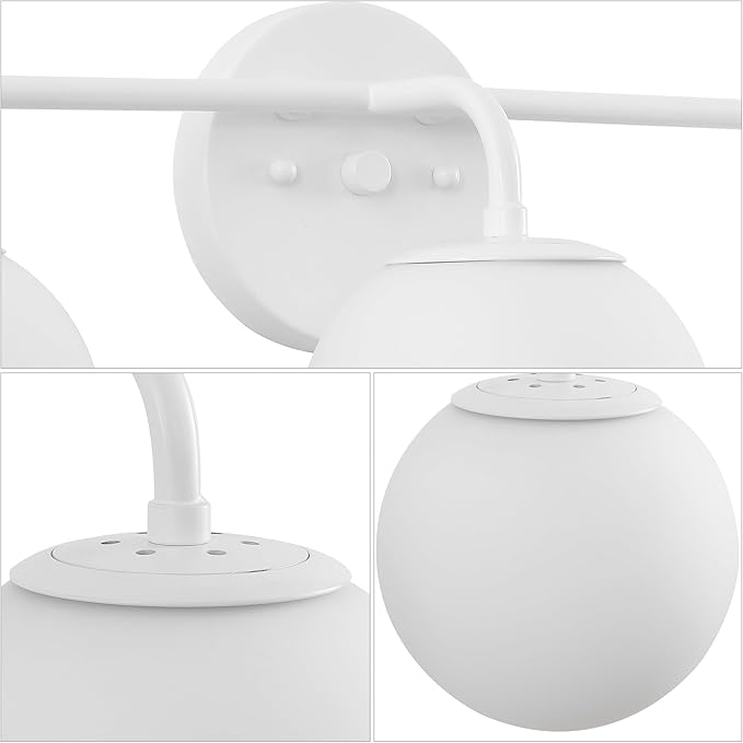 JONATHAN Y 25" White Modern Globe Wall Sconce Vanity Light for Bathroom, White Frosted Glass Shade, Midcentury Parisian Bistro Wall Lamp, LED Bulb Included (JYL3536D)