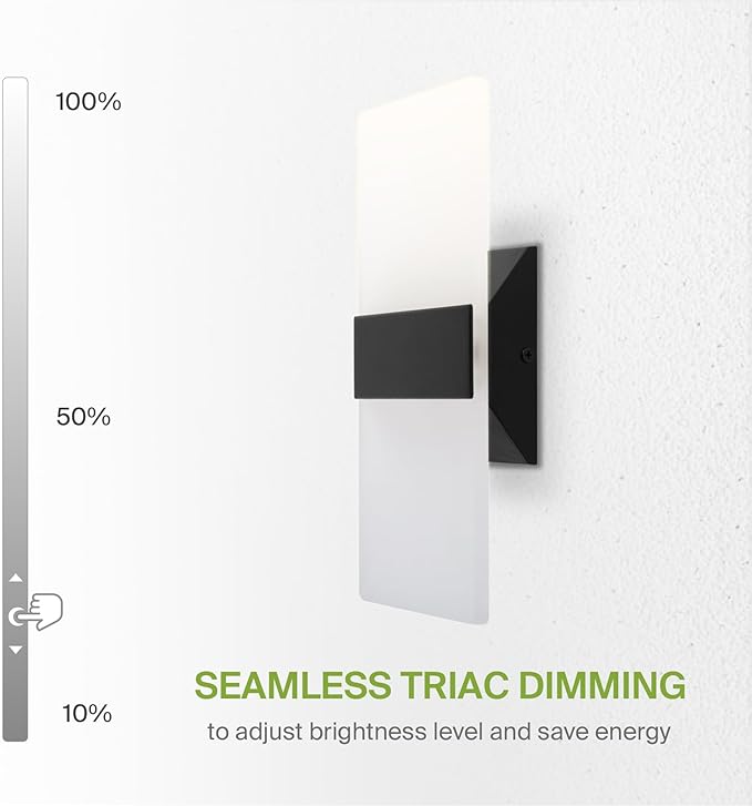 ASD 12 Inch Indoor LED Wall Sconce - 12W 2700K-5000K Dimmable Black Wall Sconce Lights for Living Room, Bedroom, Bathroom, Hallway - Modern Wall Sconces Hardwired, UL Interior Light, Set of 2