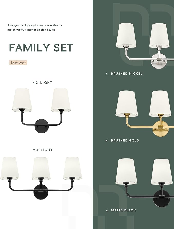 2-Light Bathroom Light Fixtures, Matte Black Vanity Lights, Double Wall Sconce with Beige Fabric Shade, Modern Sconces Wall Lighting for Hallway Bedroom Stairway, VL837-MB-B-2