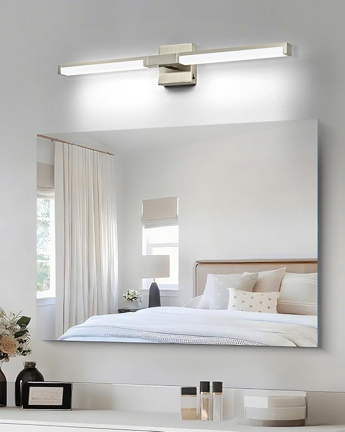 OKELI 32 Inch Bathroom Light Fixtures, Modern Brushed Nickel Vanity Light Over Mirror for Bathroom, 16W 5CCT Diammable Bar Wall Light