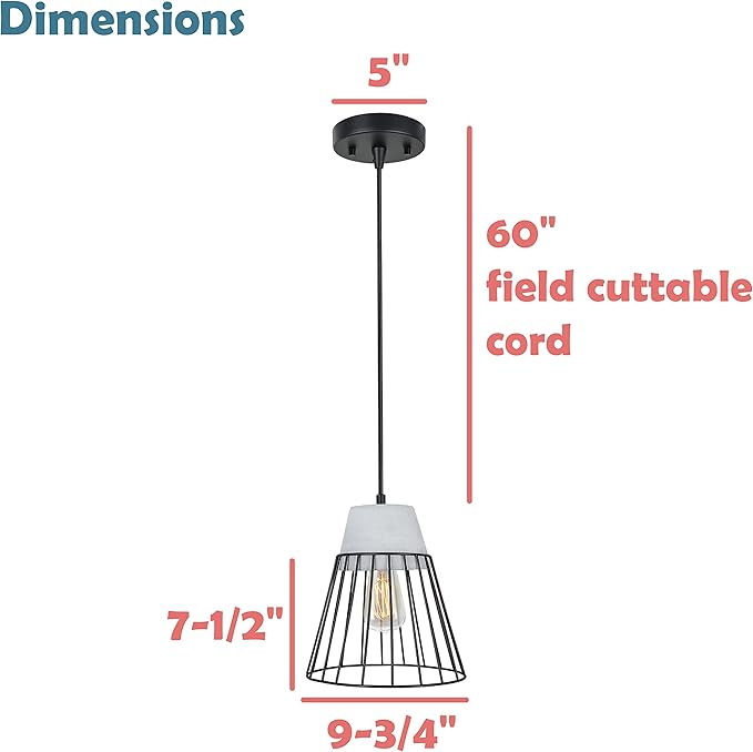 Aspen Creative 61128-11, One-Light Hanging Mini Pendant Ceiling Light, Transitional Design in Cement Finish, 7-1/2" Wide
