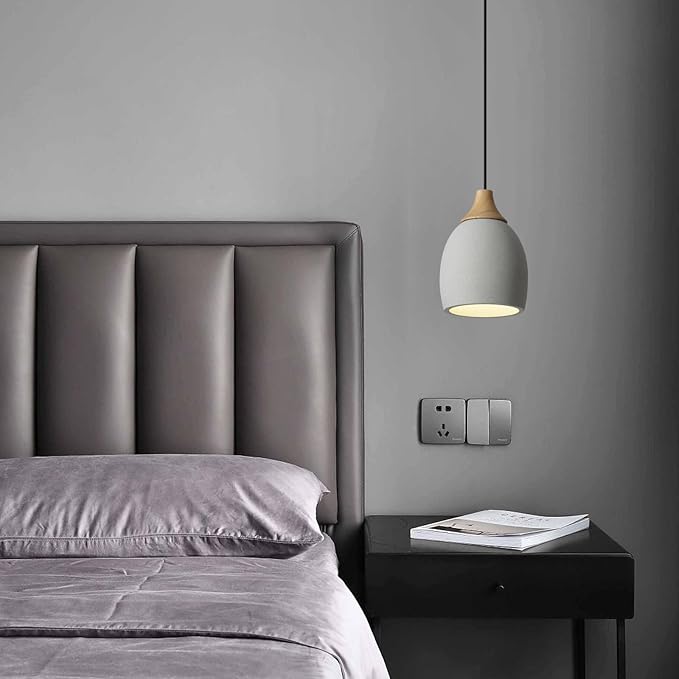 Kitchen Island Concrete Pendant Lights with Dimmable LED Suspension Hanging Lamps 5.75In Cement Chandeliers Adjustable Hanging Ceiling Pendant Light for Foyer Bedsid Dining Room (Gray)