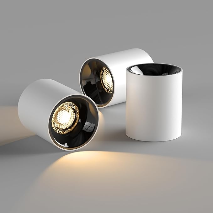24W LED Dimmable White Ceiling Spot Light 4.92'' Aluminum CRI90 3000KCylinder Spotlight Indoor Modern Minimalist Focus White Ceiling Down Light Fixture for Living Room Hallway Foyer 3PACK