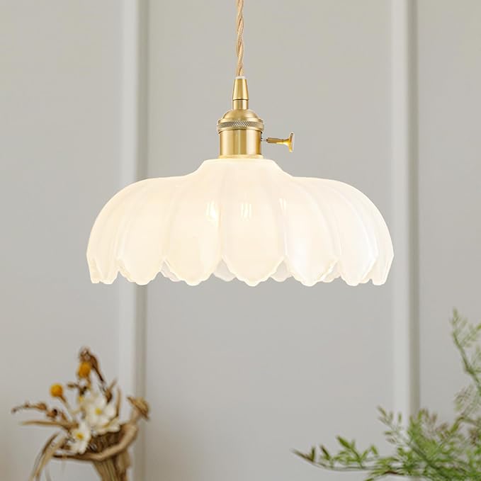 2 Pack Glass Pendant Lights Kitchen Island, Vintage Brass Pendant Light Fixtures, Adjustable Milk White Kitchen Pendant Lighting Over Island for Bedroom Living Room Hallway Dining Room