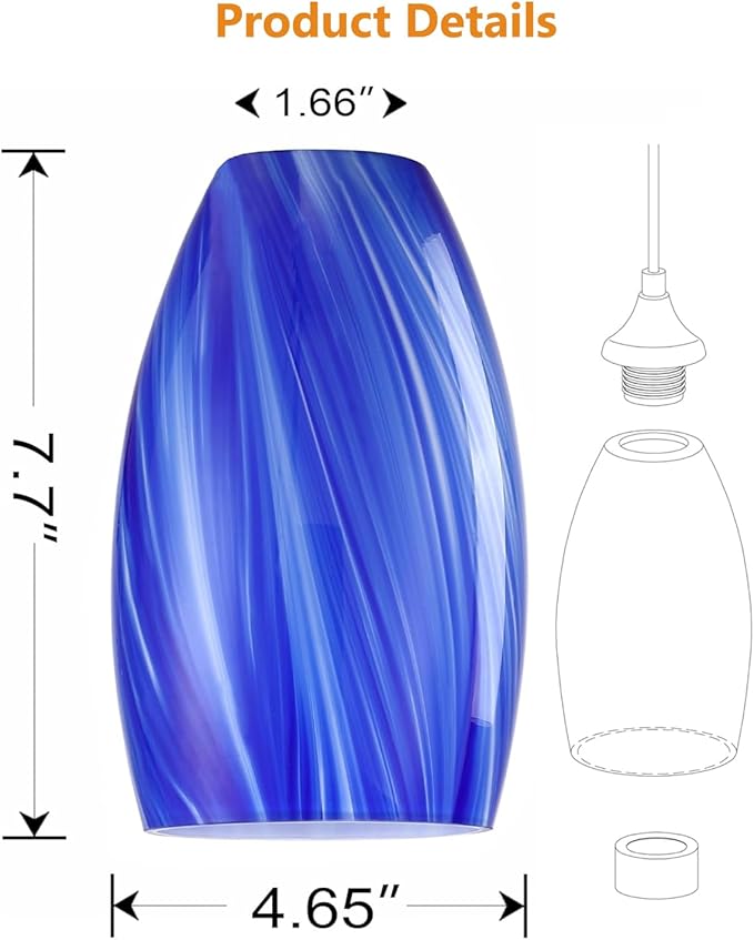 Replacement 4.7" Stripe Blue Cover Glass Shade Ceiling Fan Light Lampshade for Chandelier Vanity Lights Wall Sconces Pendant Light,1.66" Fitter Size,7.7" high*4.7" Diameter 3 Pack