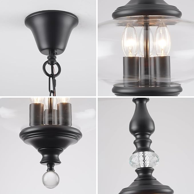 Black Pendant Light Farmhouse Pendant Lights Kitchen Island Glass Pendant Light Fixtures W 11.8 in. H 23.6 in.