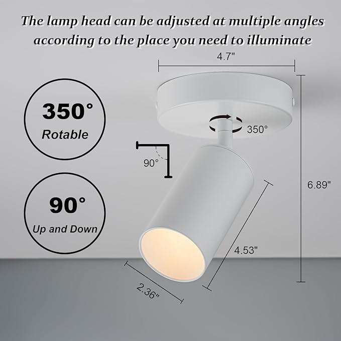 White Spot Lights Indoor 2 Pack LED Ceiling Spotlight Fixtures Adjustable 90° Anti-Glare Spotlight for Living Room, Paintings, Wall Art and Artwork, Warm White 3000K