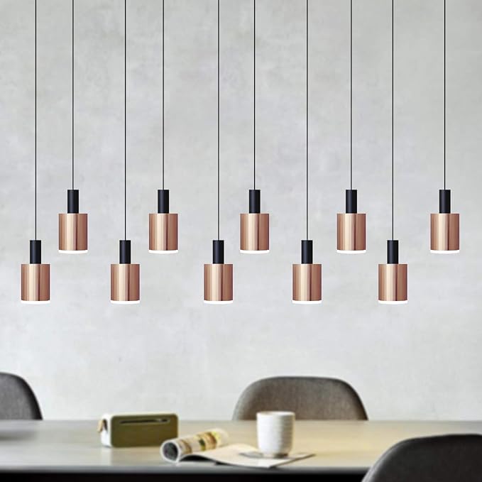 Virgo 10 Mini Pendant Lighting Black-Copper - LED Hanging Light Fixture for Kitchen Island, Bar, Foyer - Cluster Pendants - Dimmable, Adjustable Wire, Lamp Bulb Included