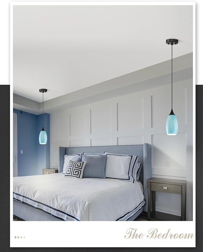 ANYLOVE Vintage Art Blue-Gold Pendant Lighting,1-Pack Hand Glass Hanging Light Fixture,Adjustable Cord for Kitchen,Hallway,Dining Room