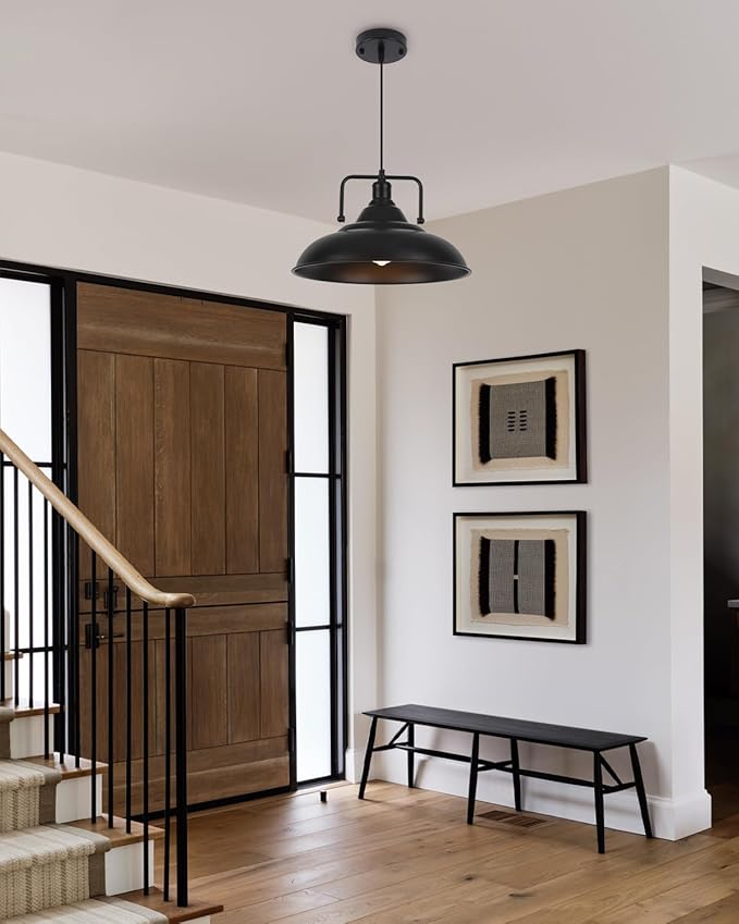 15.7" Black Pendant Lights Kitchen Island 2 Pack, Large Industrial Pendant Light Fixtures Kitchen Island Lighting for Dining Room Barn