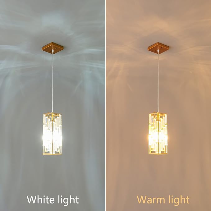 Gold Pendant Lighting Modern Pendant Light, Mini Crystal Chandeliers,Adjustable Pendant Light Fixture for Kitchen Island Dinning Room Bedroom (1 Pack)
