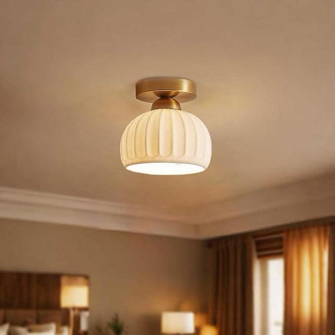 Semi Flush Mount Ceiling Light Fixtures,Small Gold Ceramic Hallway Close to Ceiling Light Farmhouse Light, Small Ceiling Light for Bedroom,Dining Room,Entryway Porch Foyer with E26 Base