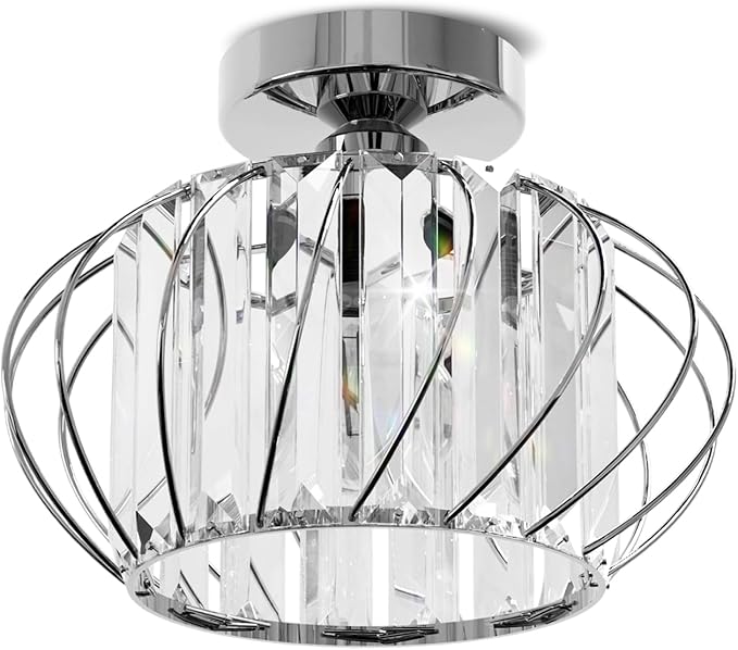 ANWIO Crystal Semi Flush Mount Ceiling Light Fixture, Silver Chandelier Hallway Lights, Modern Crystal Chandelier for Entryway Corridor Closet Foyer Bathroom Kitchen, E26, 11inch
