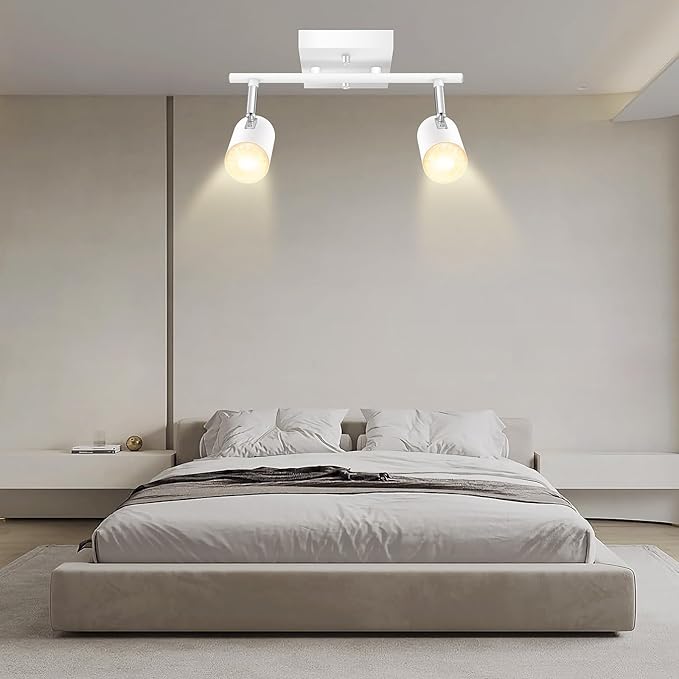 BoostArea 2-Light Track Lighting Kit, LED Track Lighting with GU10 Socket, Flexibly Rotatable Light Heads, Modern Track Lighting Fixtures Ceiling for Kitchen, Bedroom, Living Room, Bulb Not Included